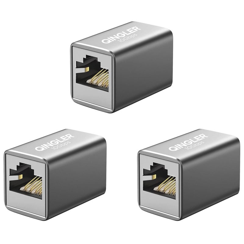 QINGLER موصل إيثرنت RJ45 Cat6 بسرعة 10Gbps مع دعم PoE، 3 عبوات موصلات إيثرنت Cat7 Cat6 Cat5e Cat5 أنثوي إلى أنثوي - Image 1